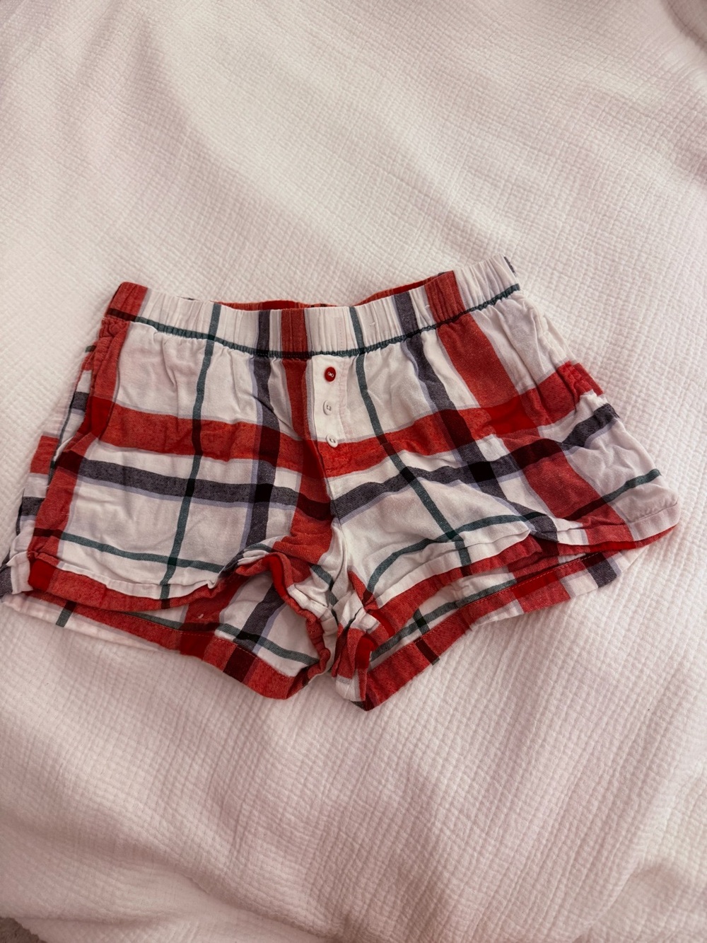 Women’s Red Plaid Cotton Lounge Shorts